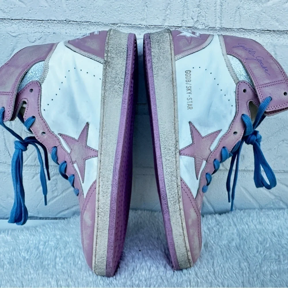 New Golden Goose Sky Star High Top Pink/White Sneakers Size 42